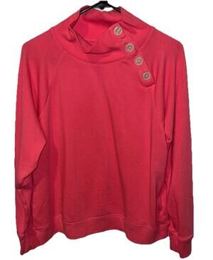 J.Crew Tangerine-Pink Soft Sweatshirt Sz. L Casual HighNeck Button Pullover